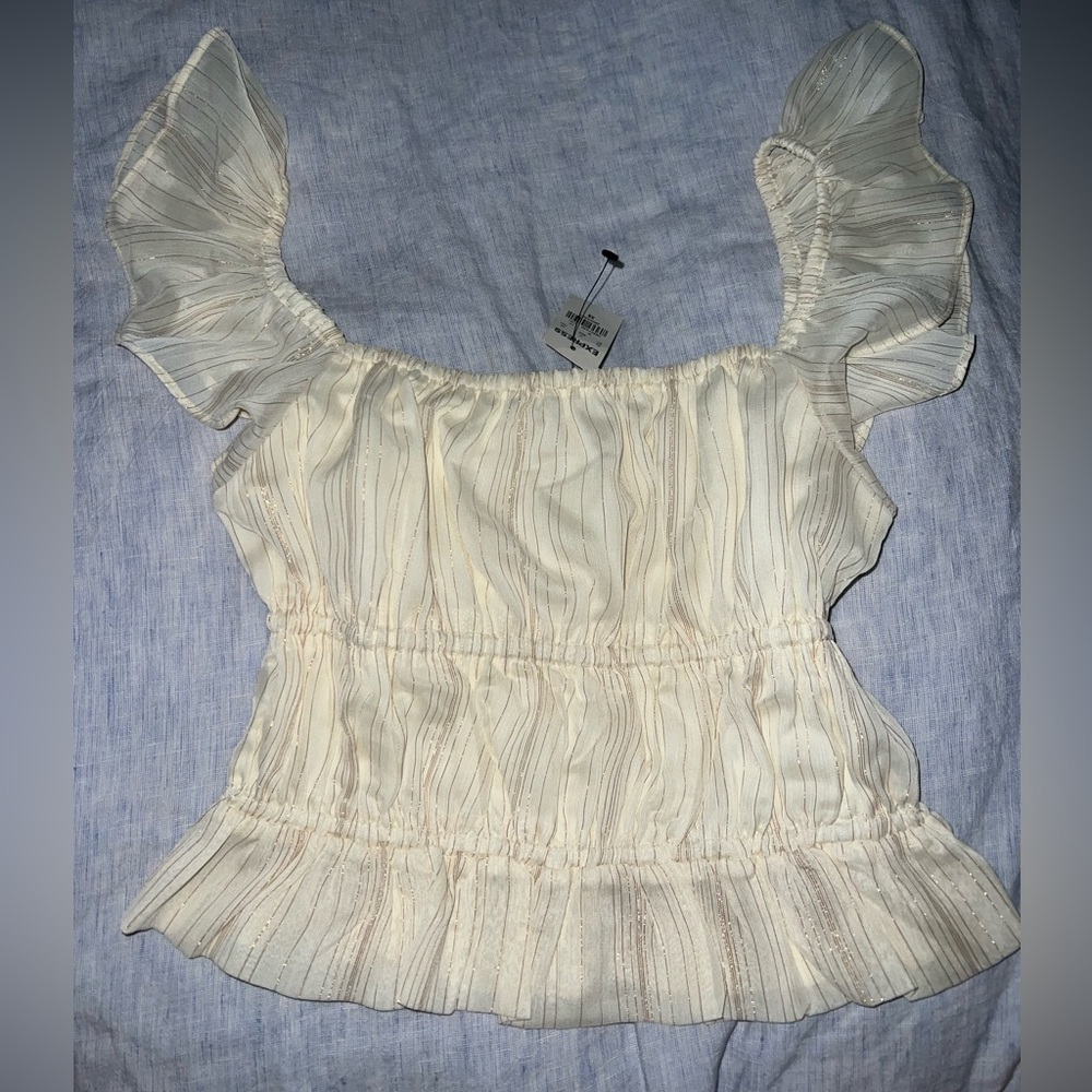 Express Cream Ruffle Sleeve Blouse - Picture 2 of 4